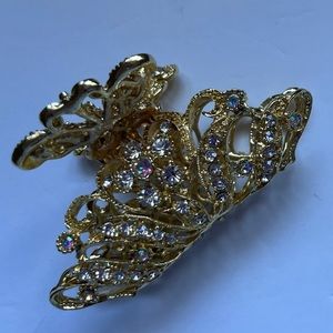 Fancy, Gold-Tone, Large Claw Style, Hair Clip, with rhinestones